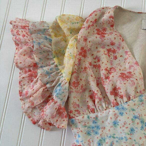 Aura Floral Tiered Maxi Dress (Size S) Colorful Flowy Chiffon Spring Summer - Picture 7 of 9